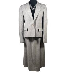 Vintage 80s Evan-Picone Wool Gray Skirt Suit Set USA Made Women's 14